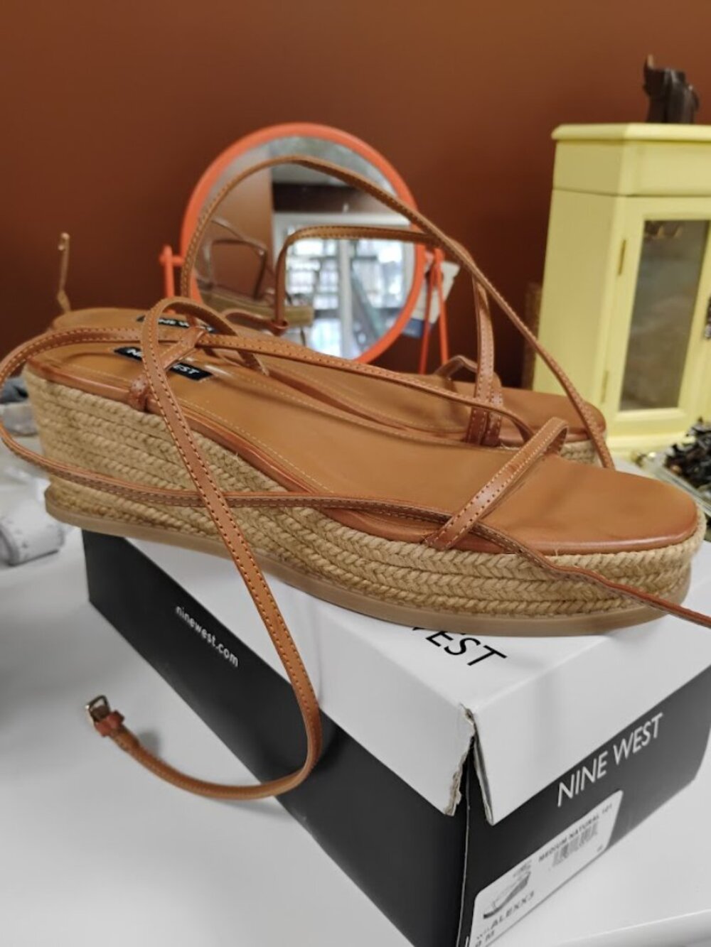 Nine West Alexx3 Espadrille Wedge Sandals Size 9 Tan Natural Strappy - Picture 2 of 5